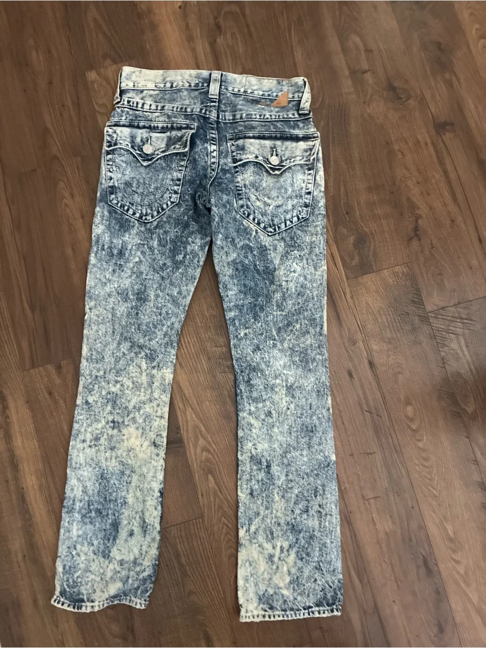 Men's True Religion Acid Wash Blue Jeans - Classic Straight Fit